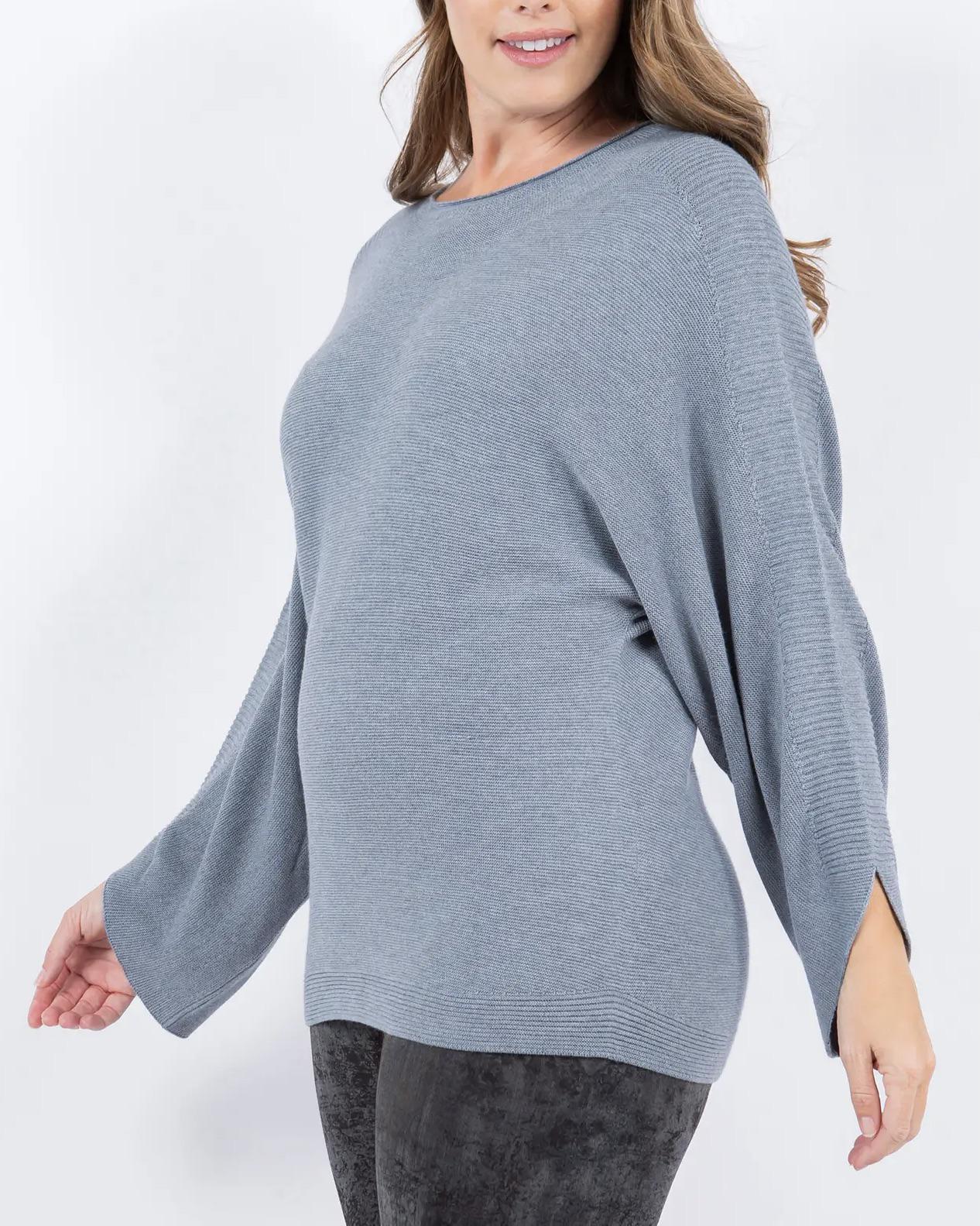 M Rena Tulip Cuff Dolman Sweater in Pewter