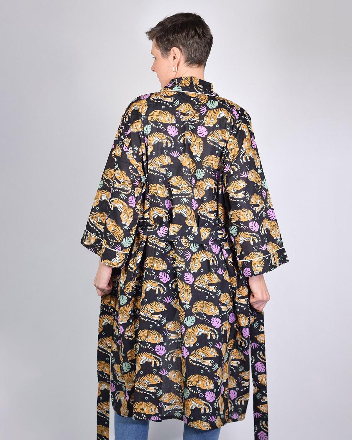 Txtile Lightweight Cotton Robe - Sleeping Tigers in Black