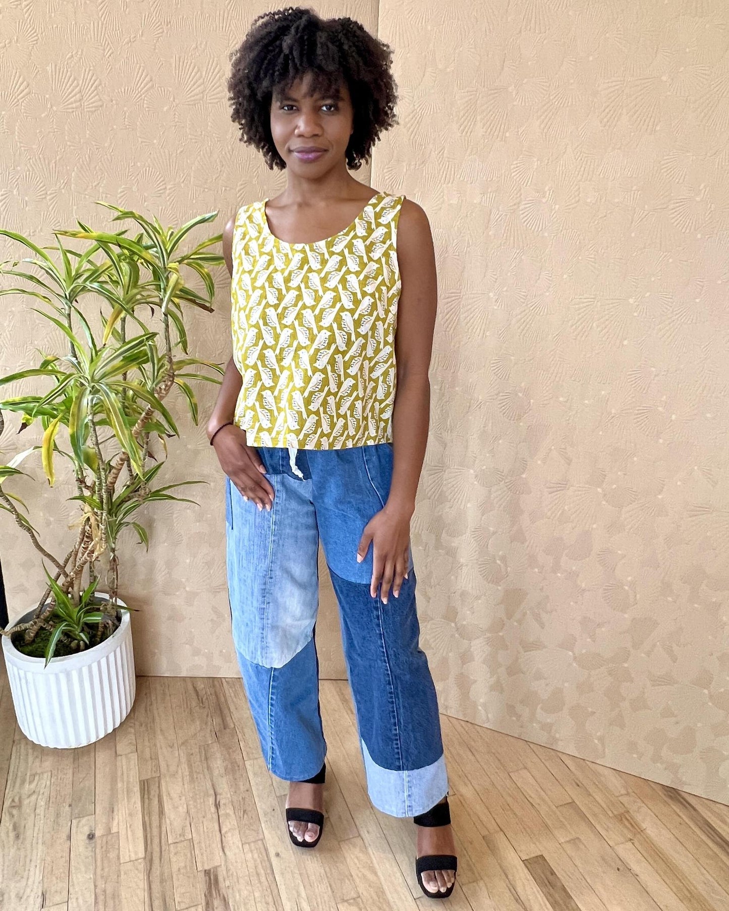 Squasht Tank Top in Chartruese Bird Print