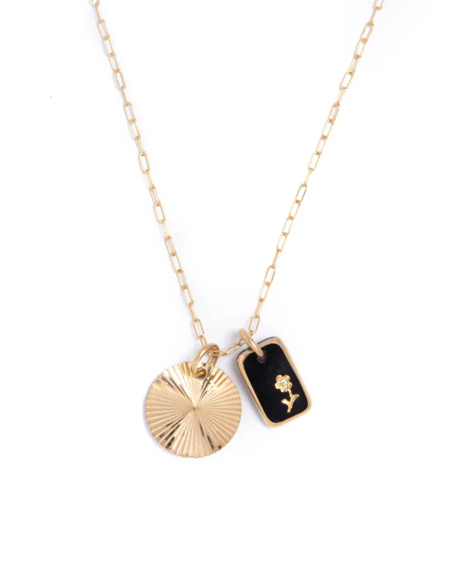 Michelle Starbuck Black Glass & Sunburst Charm Necklace