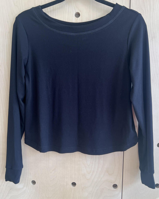 Squasht Long Sleeve Croppish Tee in Solid Black Rib Knit