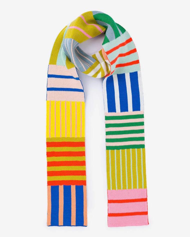 Verloop Patchwork Skinny Stripe Scarf in Rainbow in Rainbow