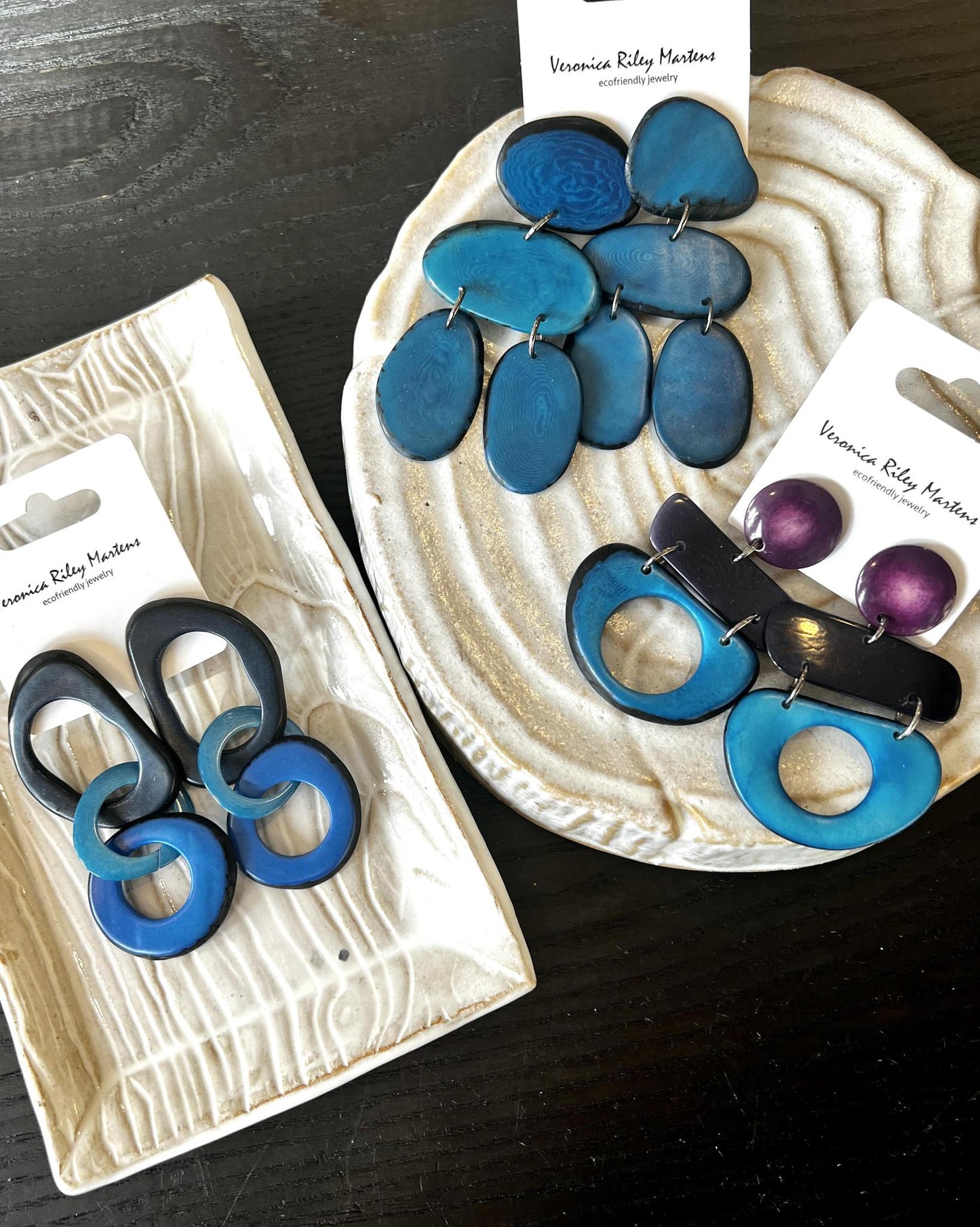 Veronica Riley Martens 3-piece Tagua Nut Earrings - Purple and Blue