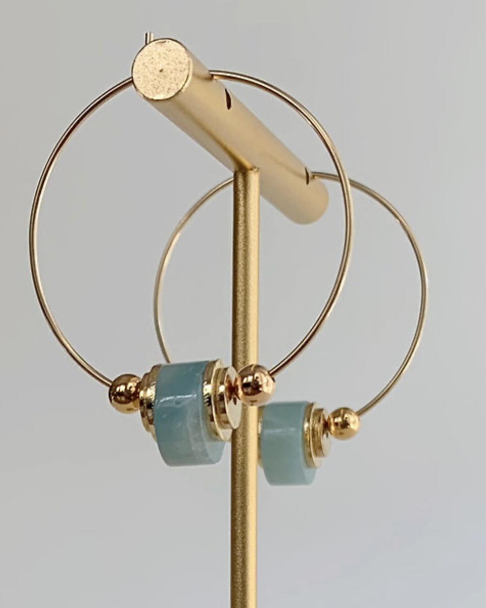 caliLOVESchi 14k Gold Hoops - Blue Amazonite