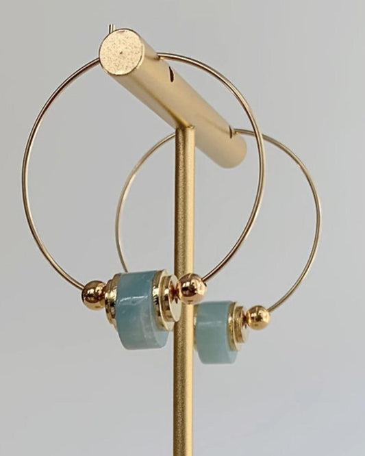 caliLOVESchi 14k Gold Hoops - Blue Amazonite