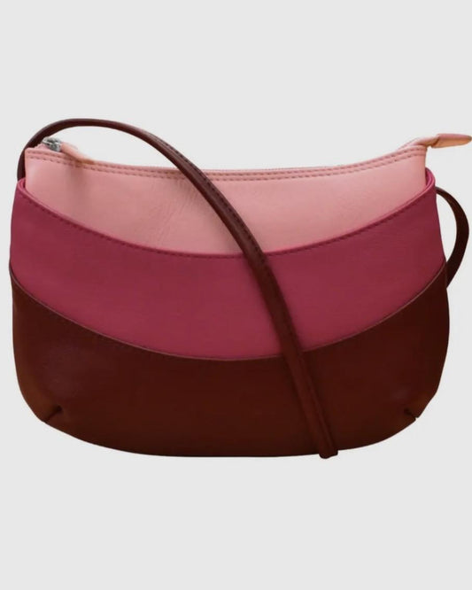 ili Leather Round Zip Top Crossbody in Shades of Pink