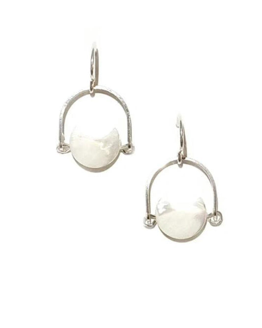 Michelle Starbuck Mini Eclipse Earrings Silver Mother Of Pearl