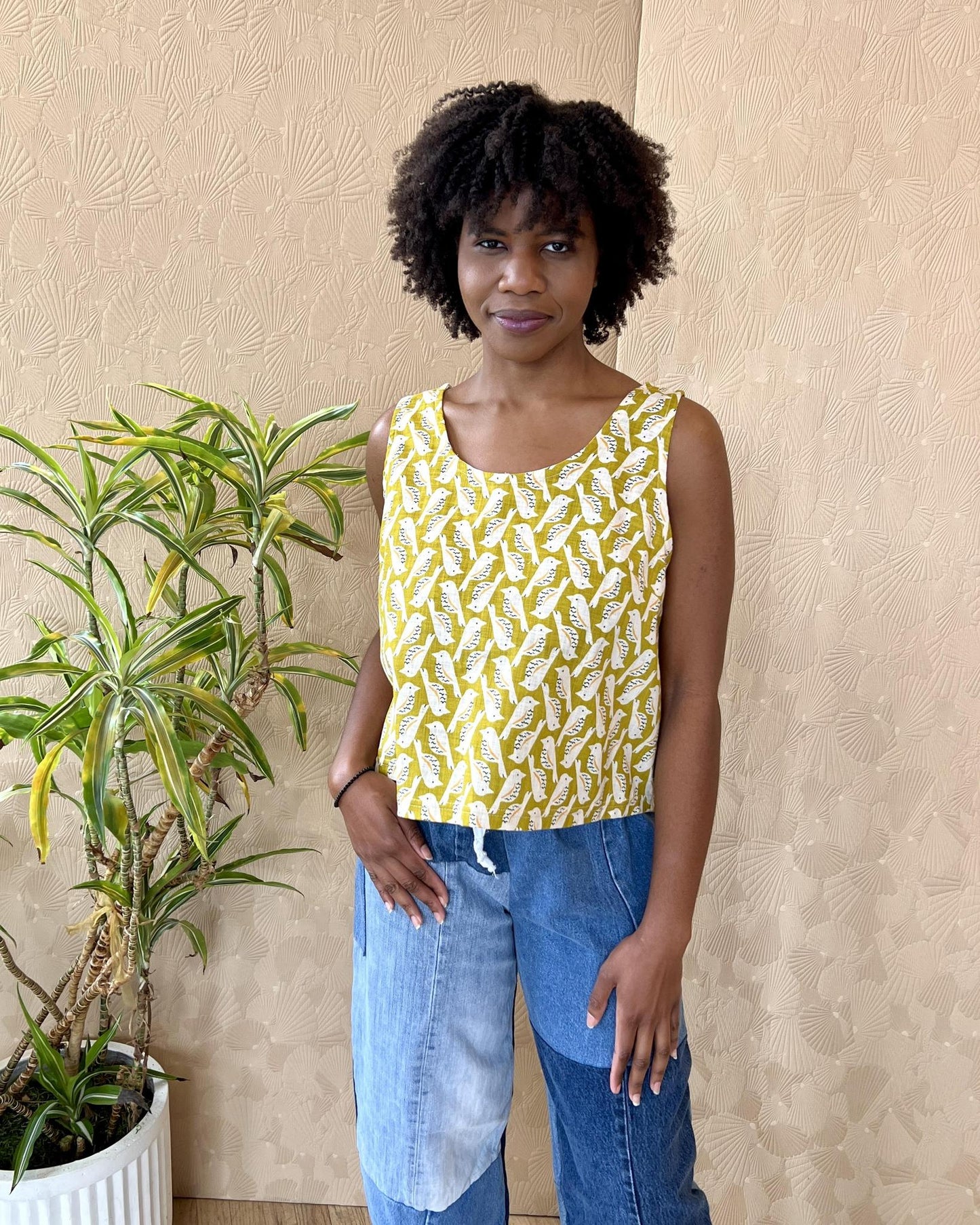 Squasht Tank Top in Chartruese Bird Print
