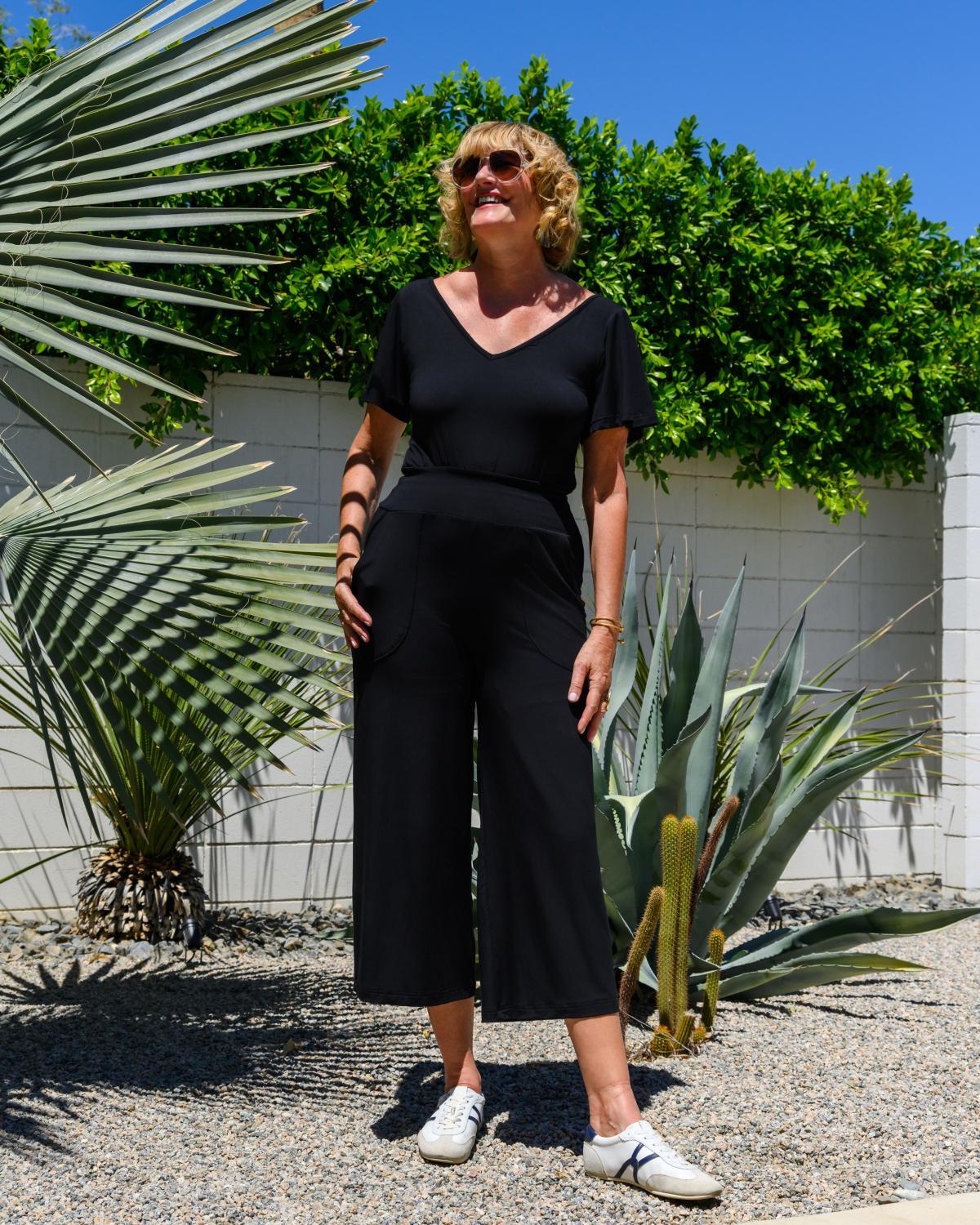 Squasht Jumpsuit with Bell Sleeves in Solid Black
