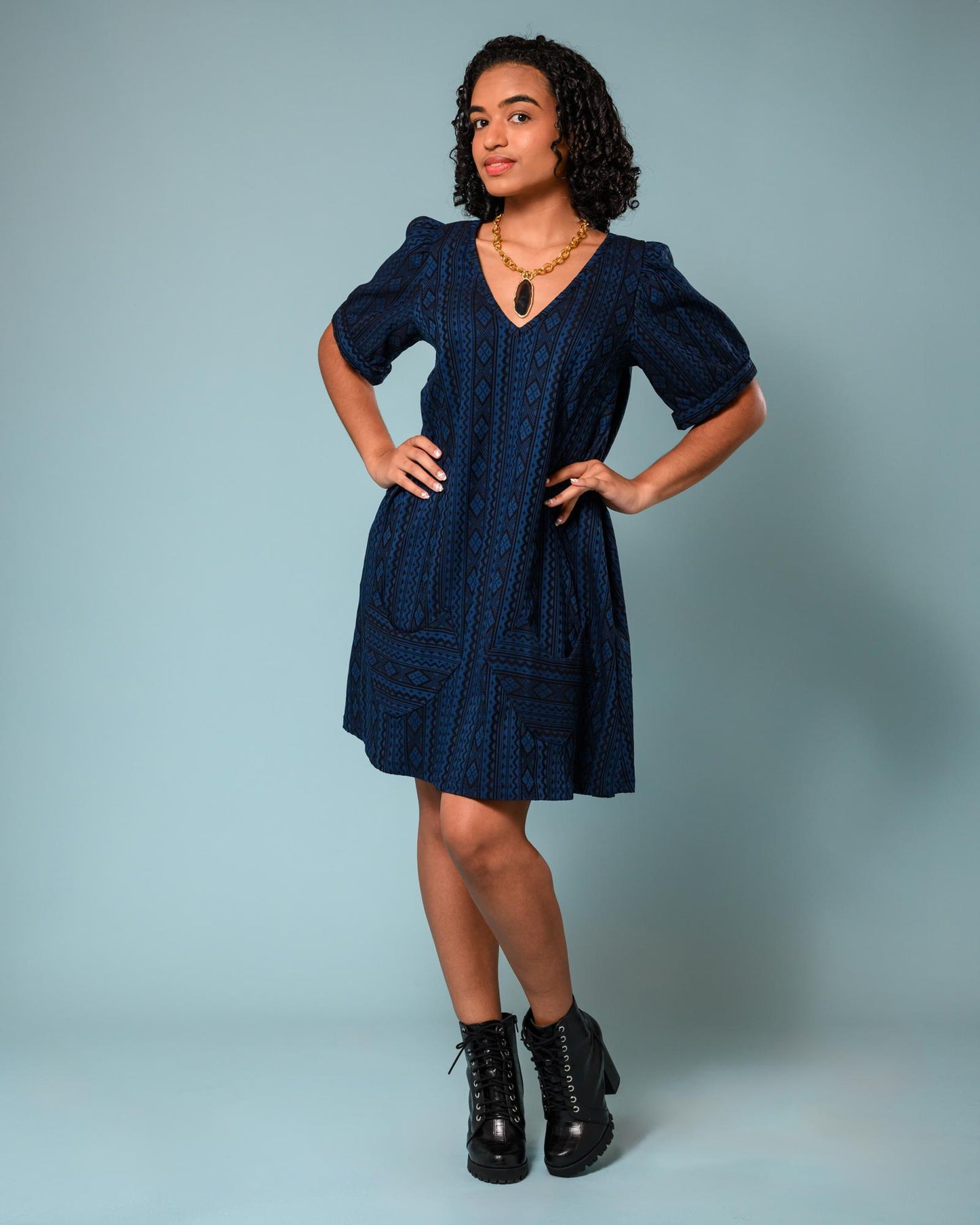 Squasht Winifred Dress Blue & Black Geo Print