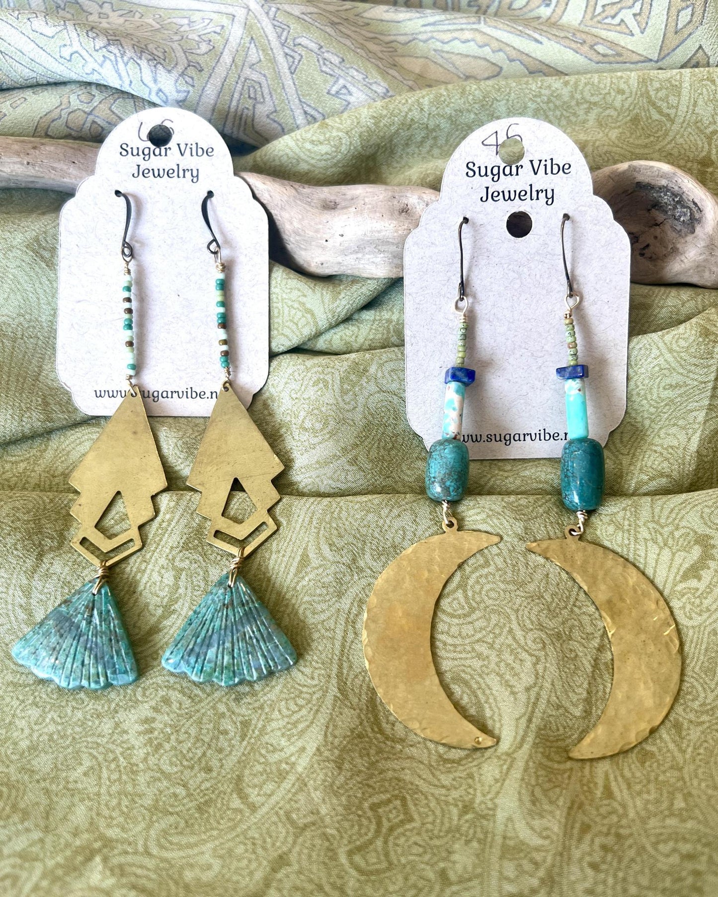 Sugar Vibe Crescent Moon Earrings with Blue Beads