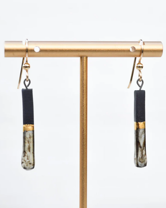Lilikoi Project Porcelain Bar Earrings in Black & Birch