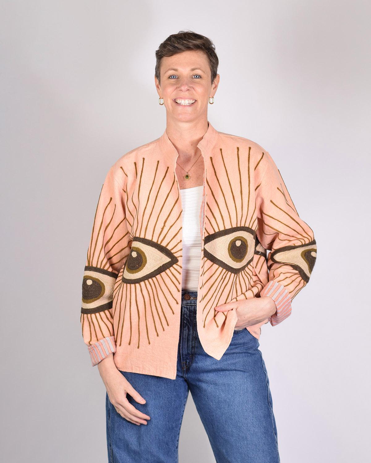 Txtile Dusty Light Peach Lightweight Evil Eye Canvas Embroidered Jacket