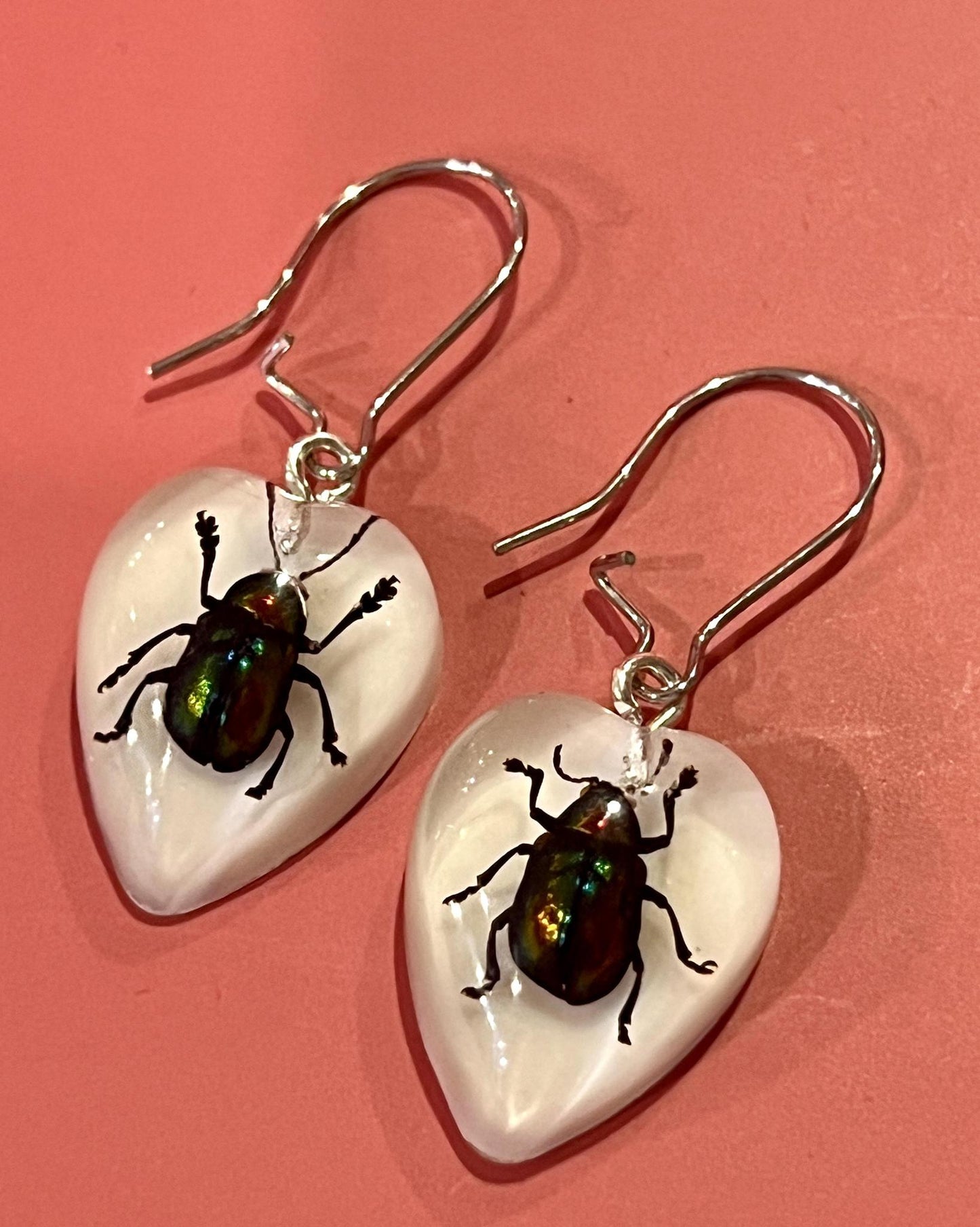 Pajaro Negro Beetle Heart-Shaped Earrings