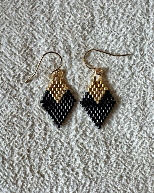 SV Beads Japanese Beaded Diamond Earrings in Black & Gold
