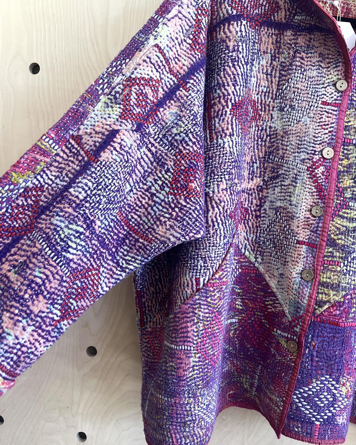 Txtile Charlie Quilted Reversible Patchwork Kantha Jacket in Aditi