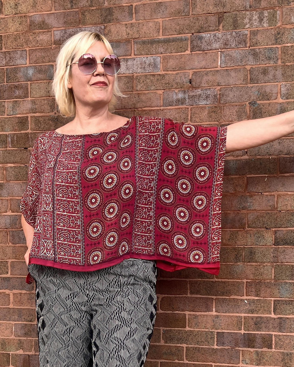 Indie Ella Tessa Flowy Silk Top in Rosy Pink Bandana