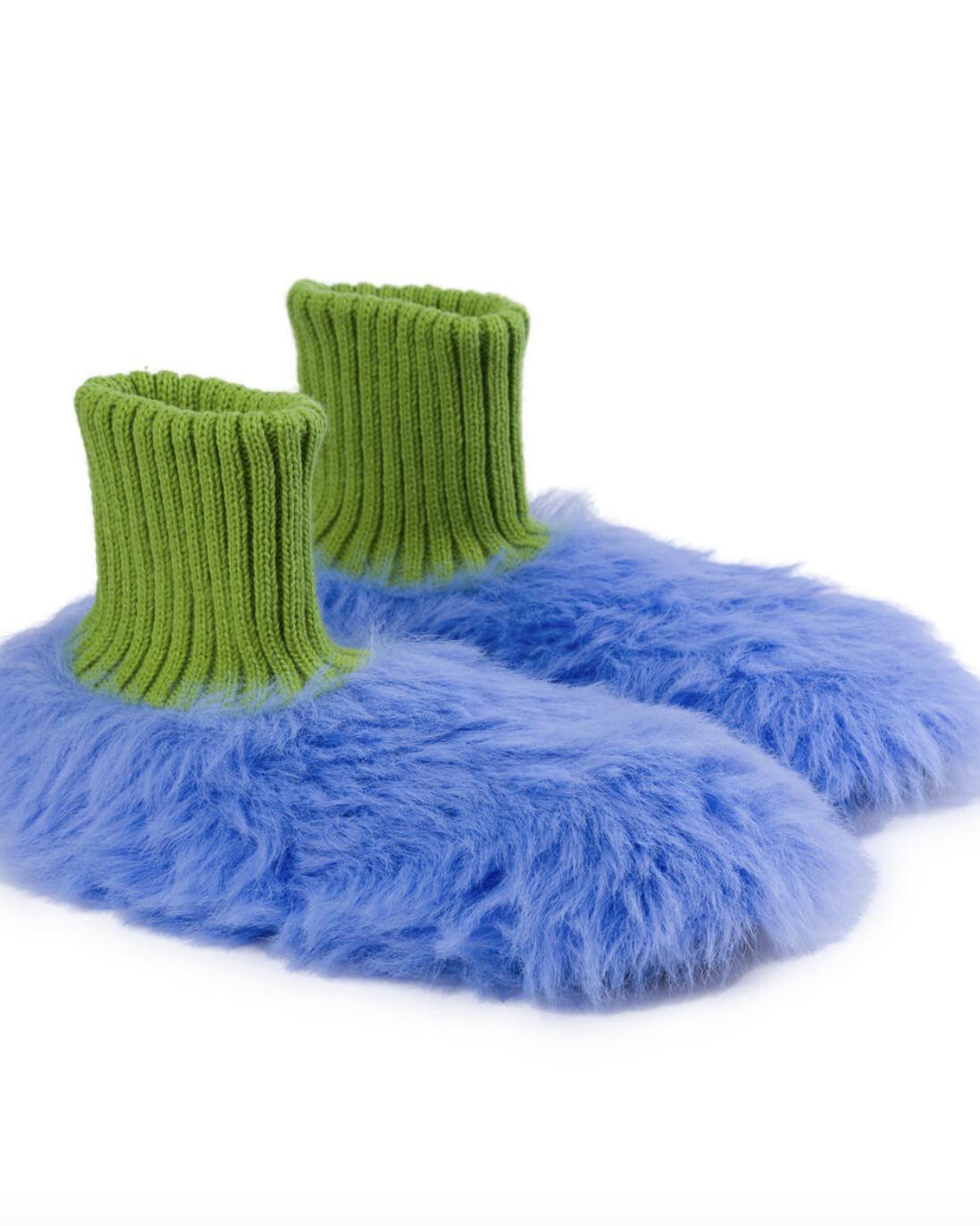 Verloop Fur Knit Sock Slipper in Periwinkle