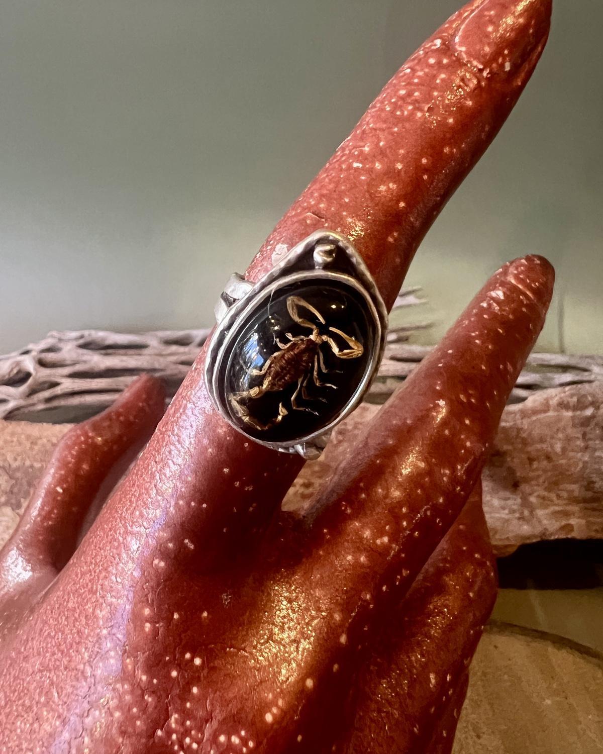 Pajaro Negro Scorpion Antiqued Silver Ring