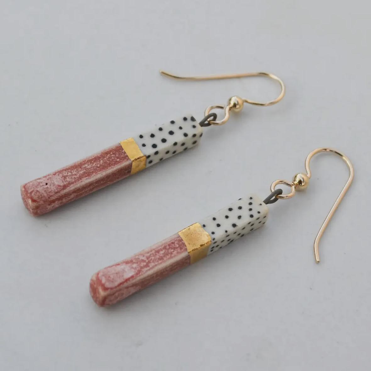 Lilikoi Project Porcelain Bar Earrings Dotted Rose