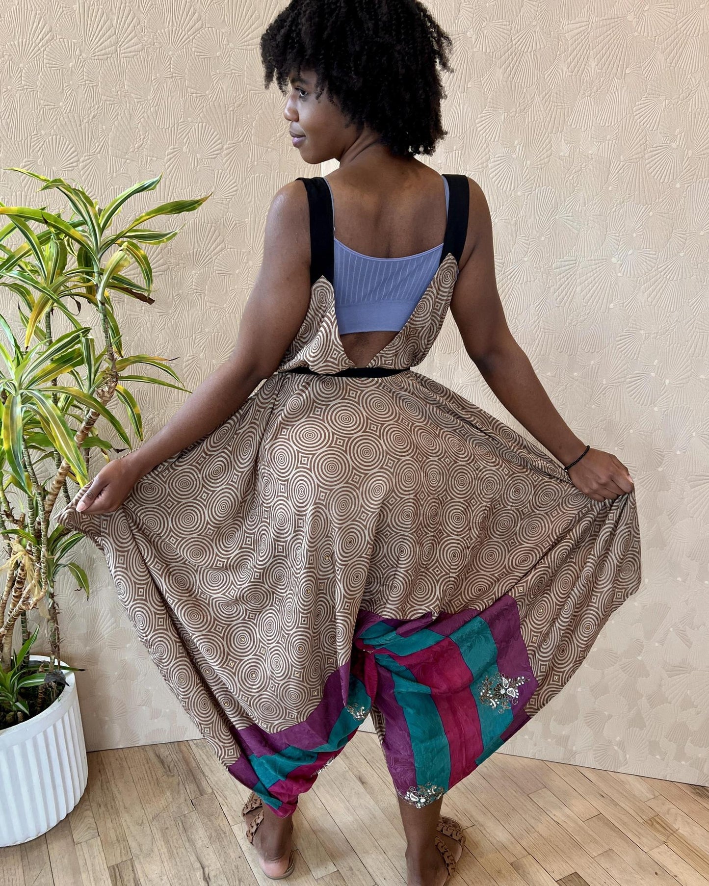 Indie Ella Zatanna Boho Silk Jumpsuit in Desert Sands