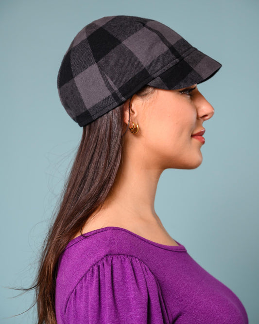 Squasht Reversible Bella Hat in Gray and Black Plaid