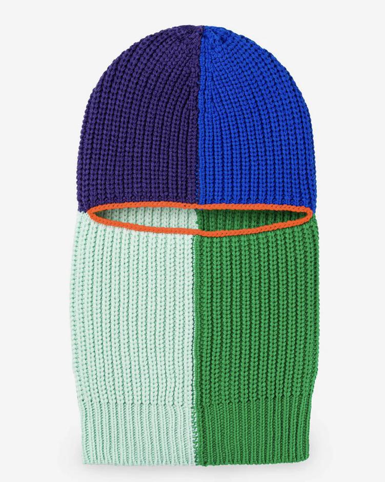 Verloop Quattro Ribbed Colorblock Balaclava in Kelly Green and Cobalt