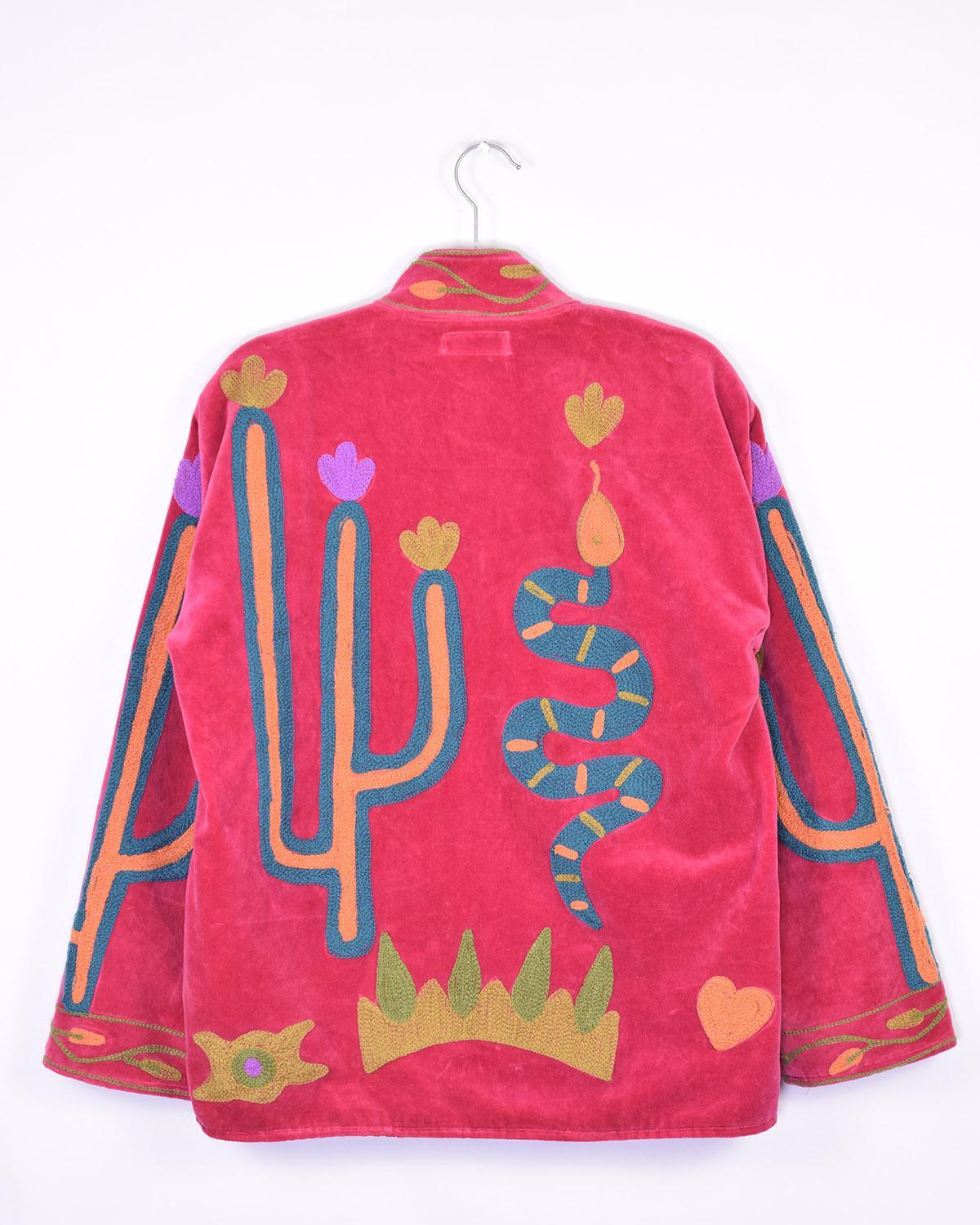Txtile Hot Pink Velvet Jacket with Snake and Cactus Motif
