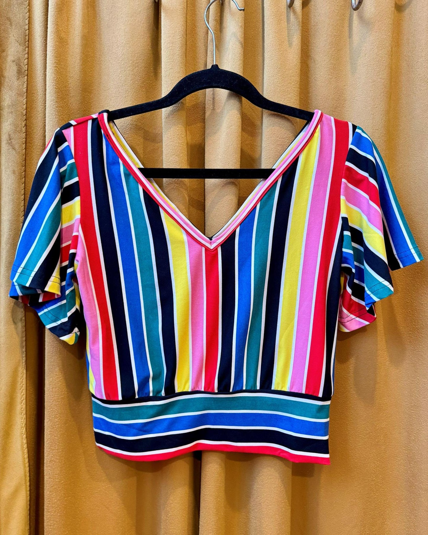 Squasht Bell Sleeve Ballet Top in Rainbow Stripes - Size Large, XL