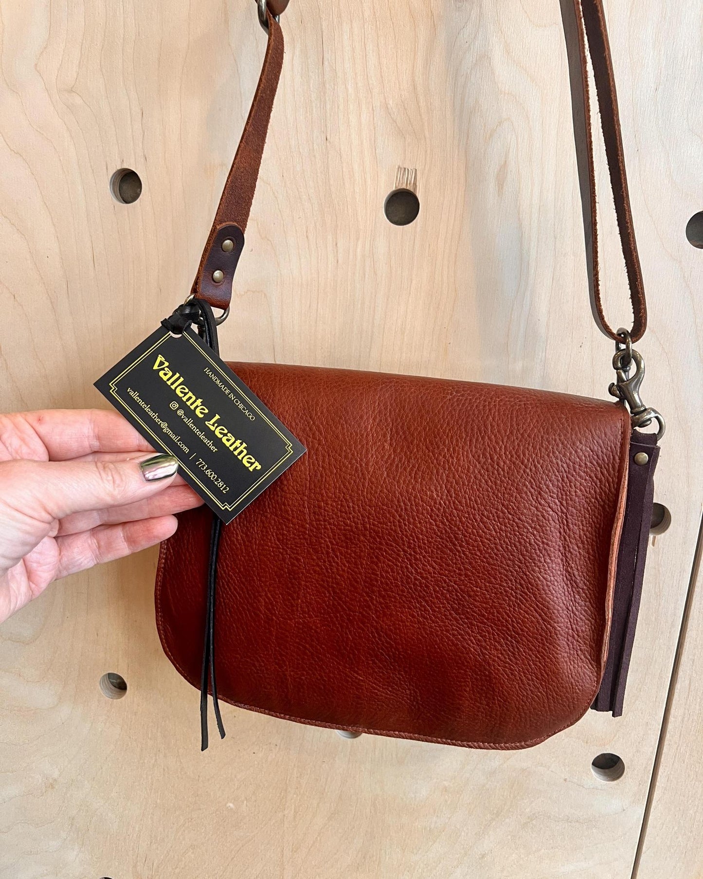 Vallente Leather Tassle Handbag - Medium Brandy Leather