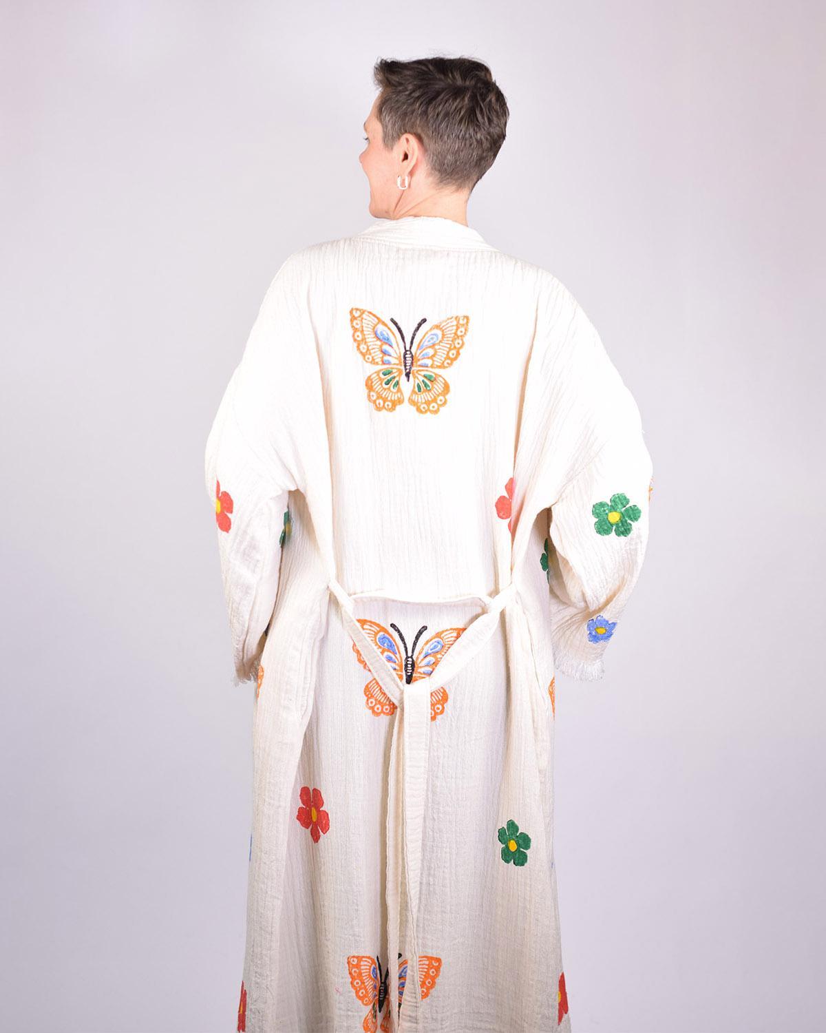 Txtile Luxury Turkish Cotton Kimono/Robe in Butterfly Garden
