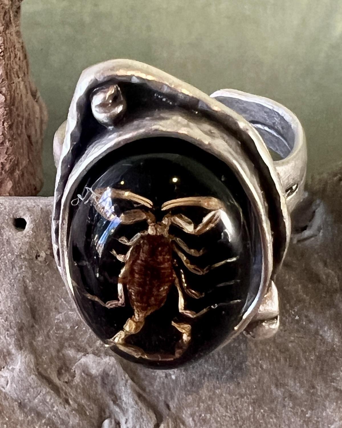 Pajaro Negro Scorpion Antiqued Silver Ring