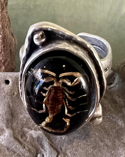 Pajaro Negro Scorpion Antiqued Silver Ring