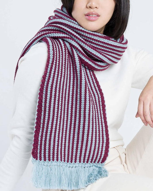 Verloop Chunky Rib Scarf in Stone Blue Wine Red