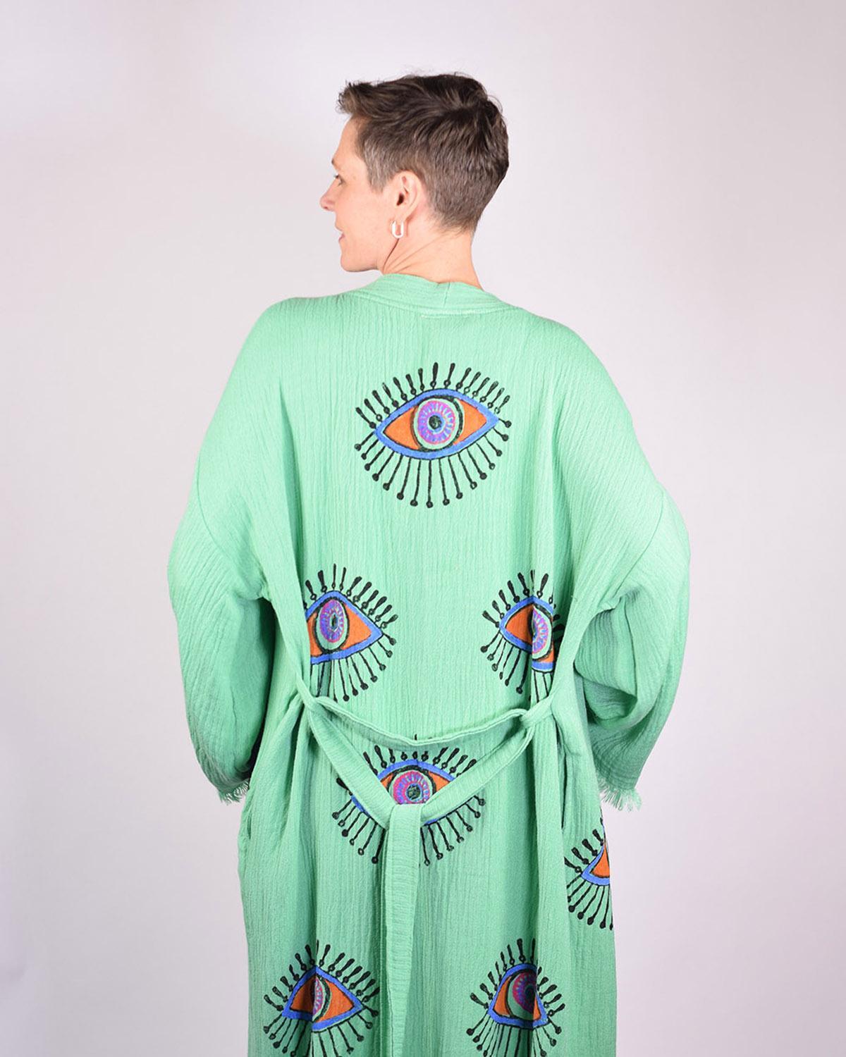 Txtile Luxury Turkish Cotton Evil Eye Kimono/Robe - Soft Jade