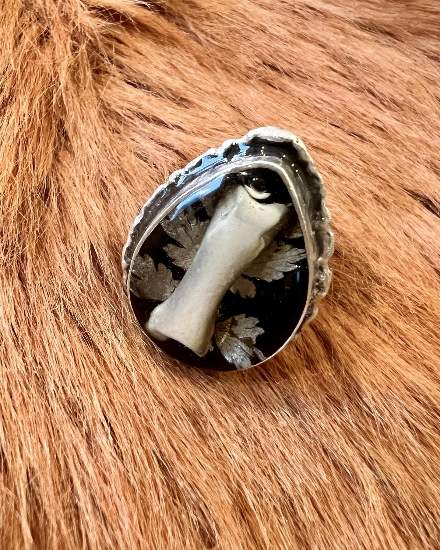 Pajaro Negro Botanical Coyote Bone Teardrop Ring