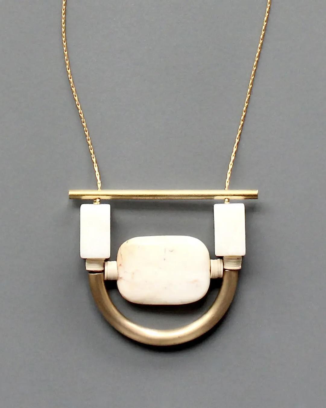 David Aubrey White Stone and Brass Geometric Necklace