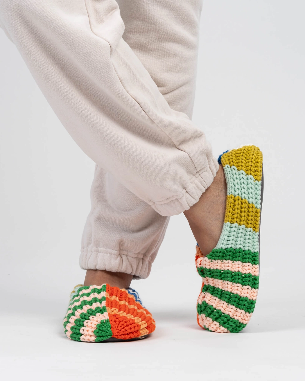 Verloop Patchwork Stripe Rib Slippers in Rainbow