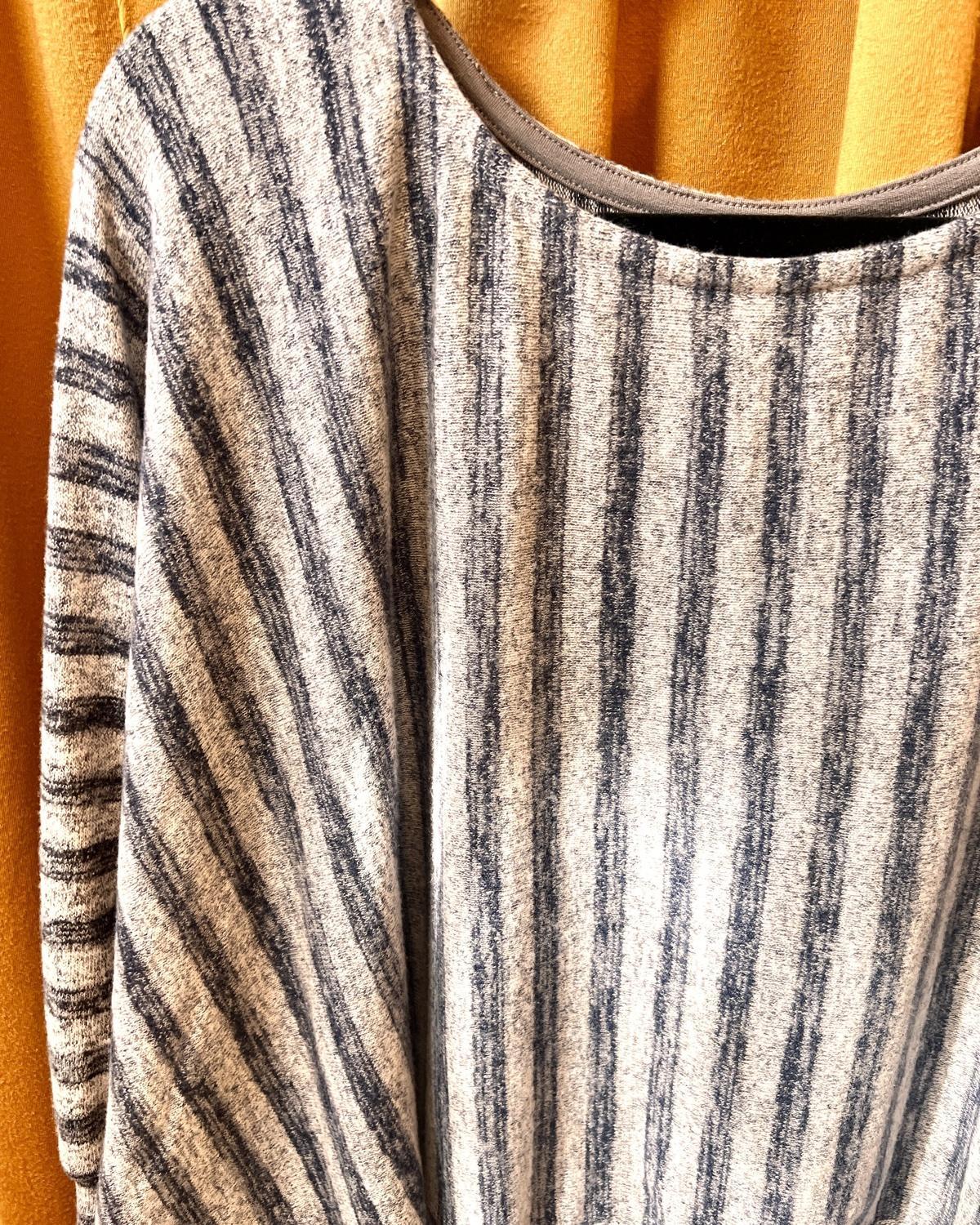 Squasht Batwing Sweater in Lightweight Light Gray and Blue Stripes