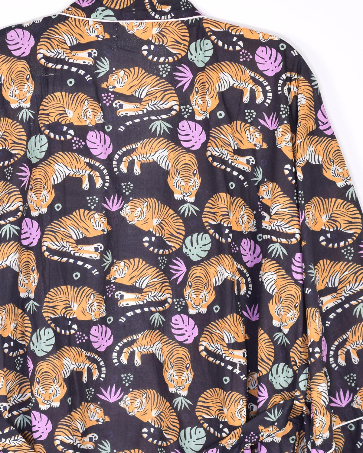Txtile Lightweight Cotton Robe - Sleeping Tigers in Black