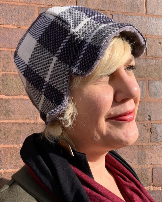 Squasht Darby Hat in Blue Plaid Italian Wool (Reversible)