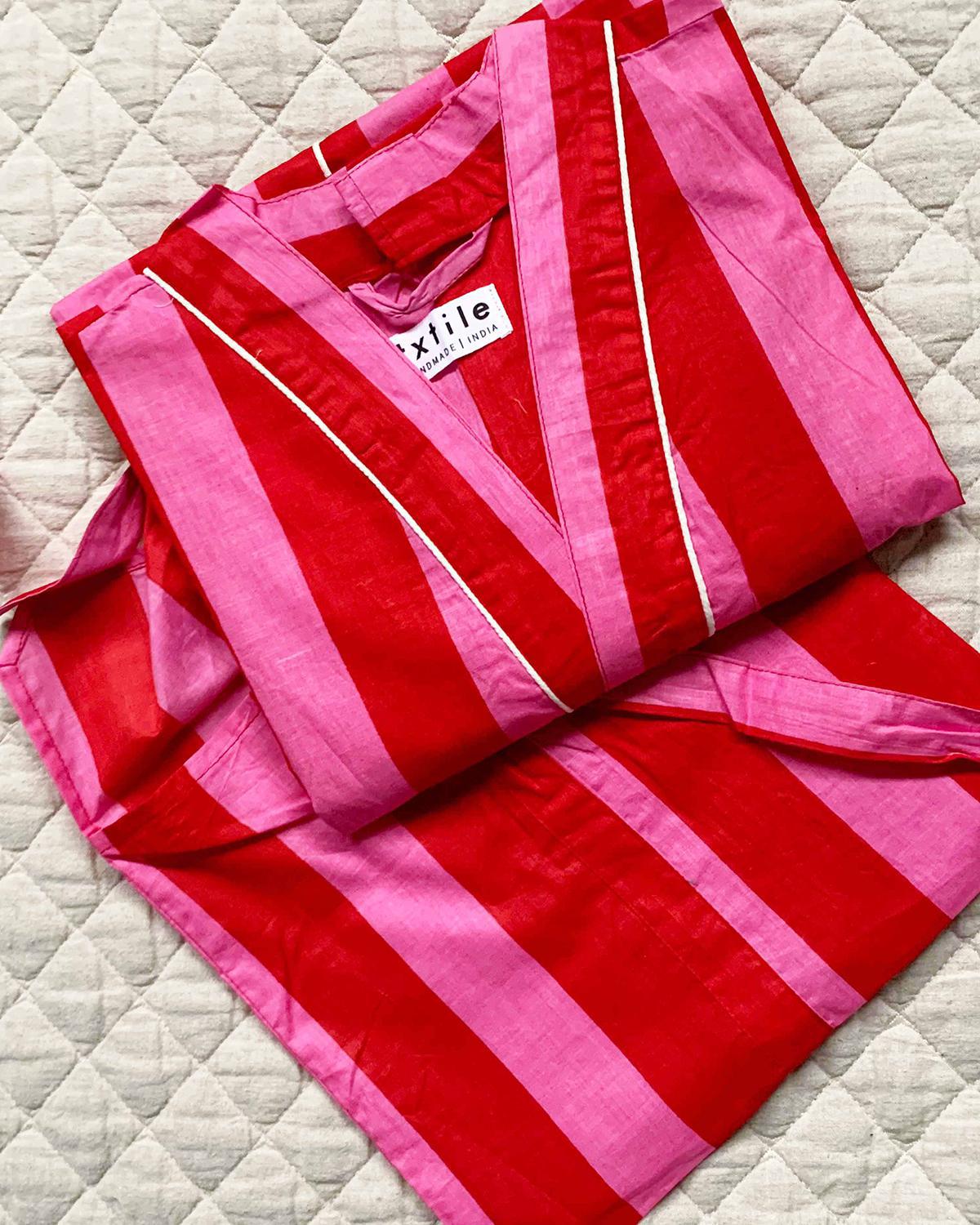 Txtile Lightweight Cotton Robe - Wild Poppy Stripe Print