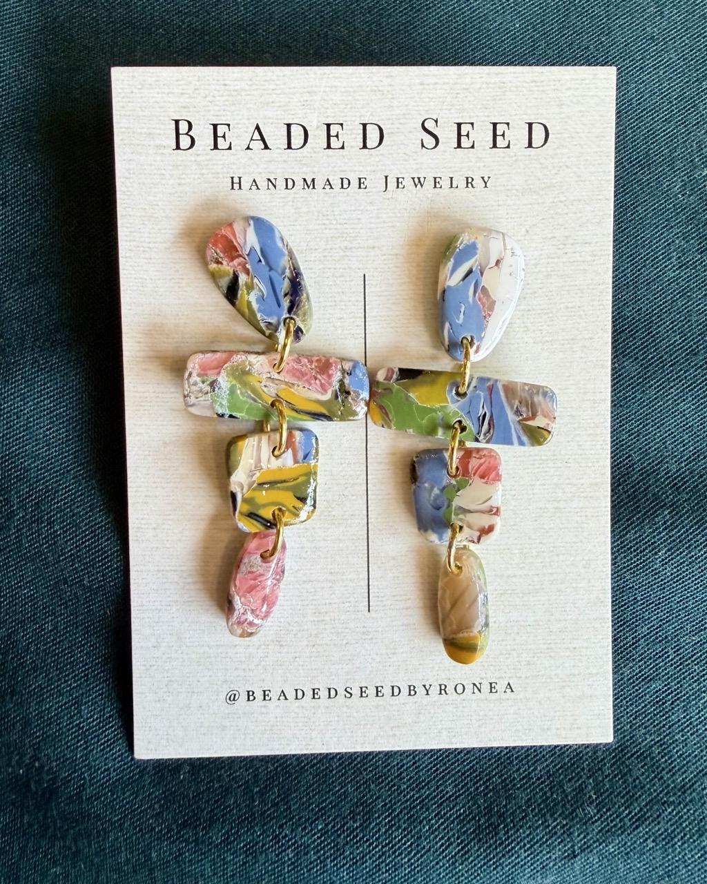 Beaded Seed by Ronea Stud Dangle Earrings in Multi-Colored Pastels