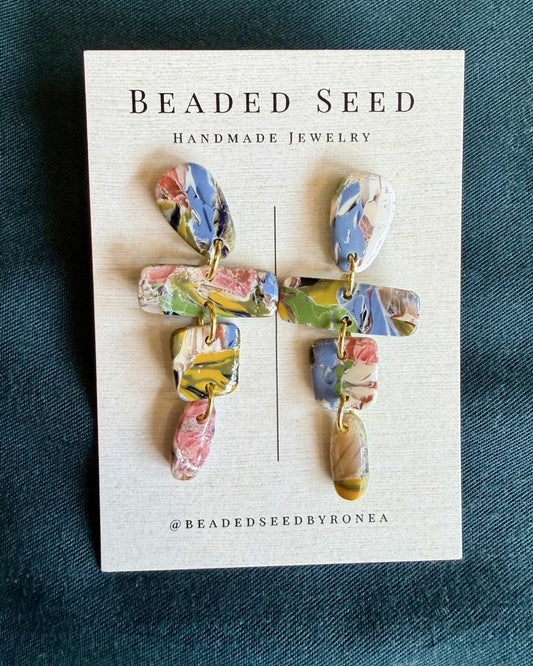 Beaded Seed by Ronea Stud Dangle Earrings in Multi-Colored Pastels