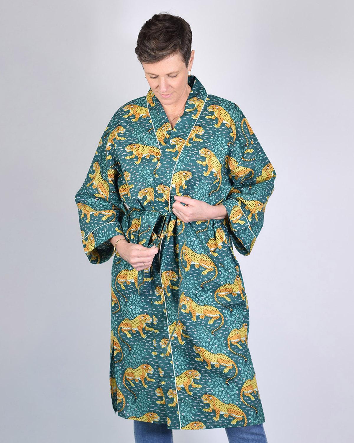 Txtile Lightweight Cotton Robe - Roaming Jaguars