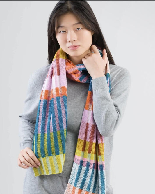 Verloop Mosaic Stripe Knit Scarf in Rust Lilac