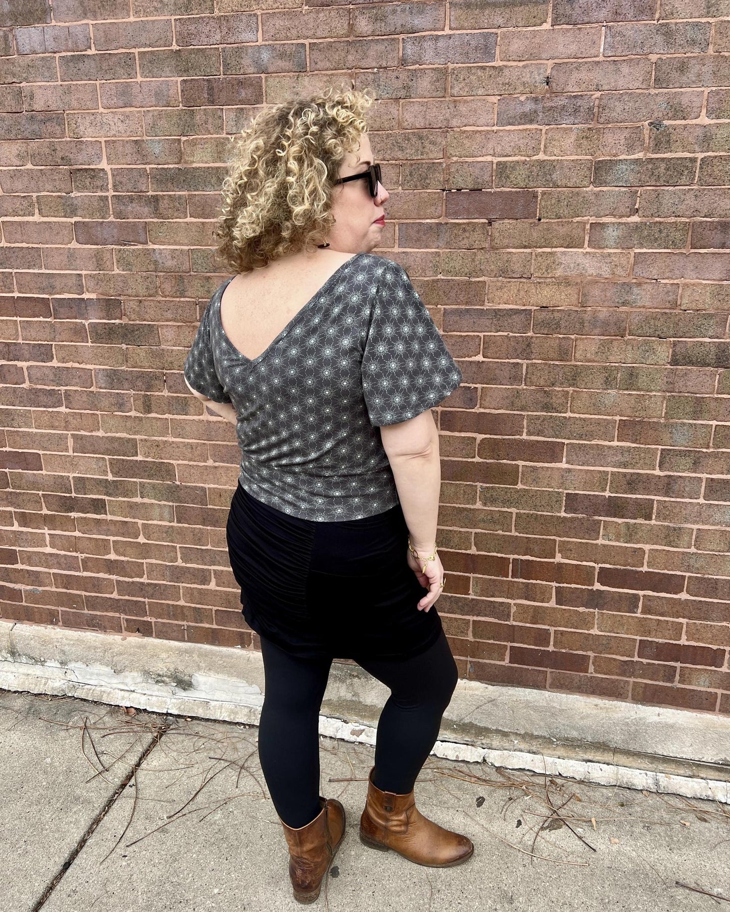 Squasht Bell Sleeve Ballet Top in Gray Starburst Print