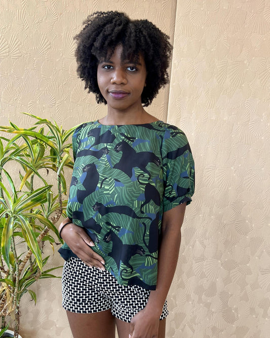 Squasht Puff Sleeve Top in Black Panther