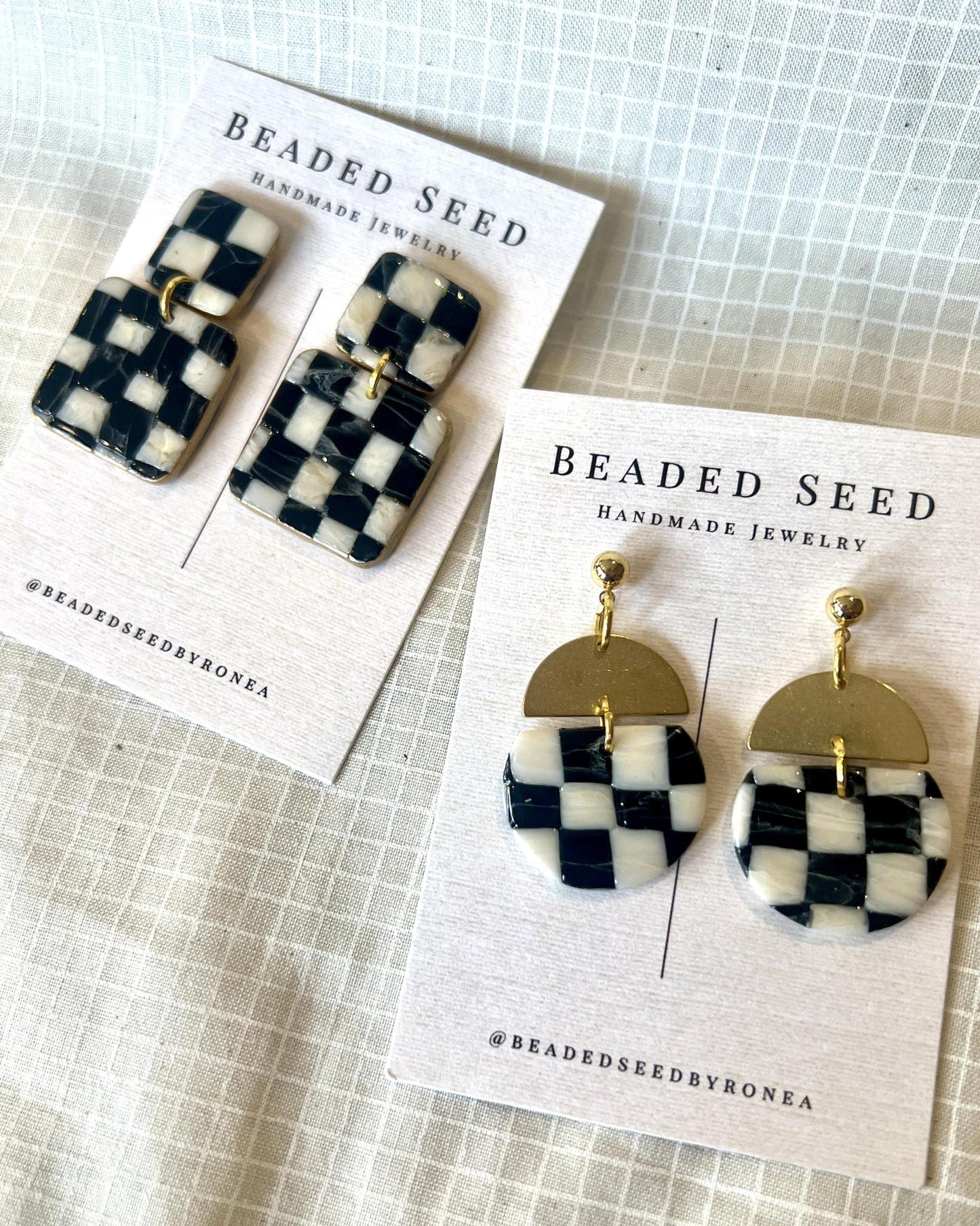 Beaded Seed by Ronea Joanne Earrings Black & White Checker