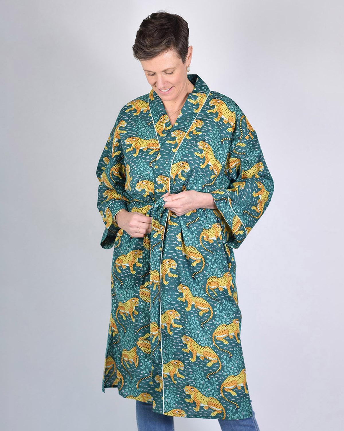 Txtile Lightweight Cotton Robe - Roaming Jaguars